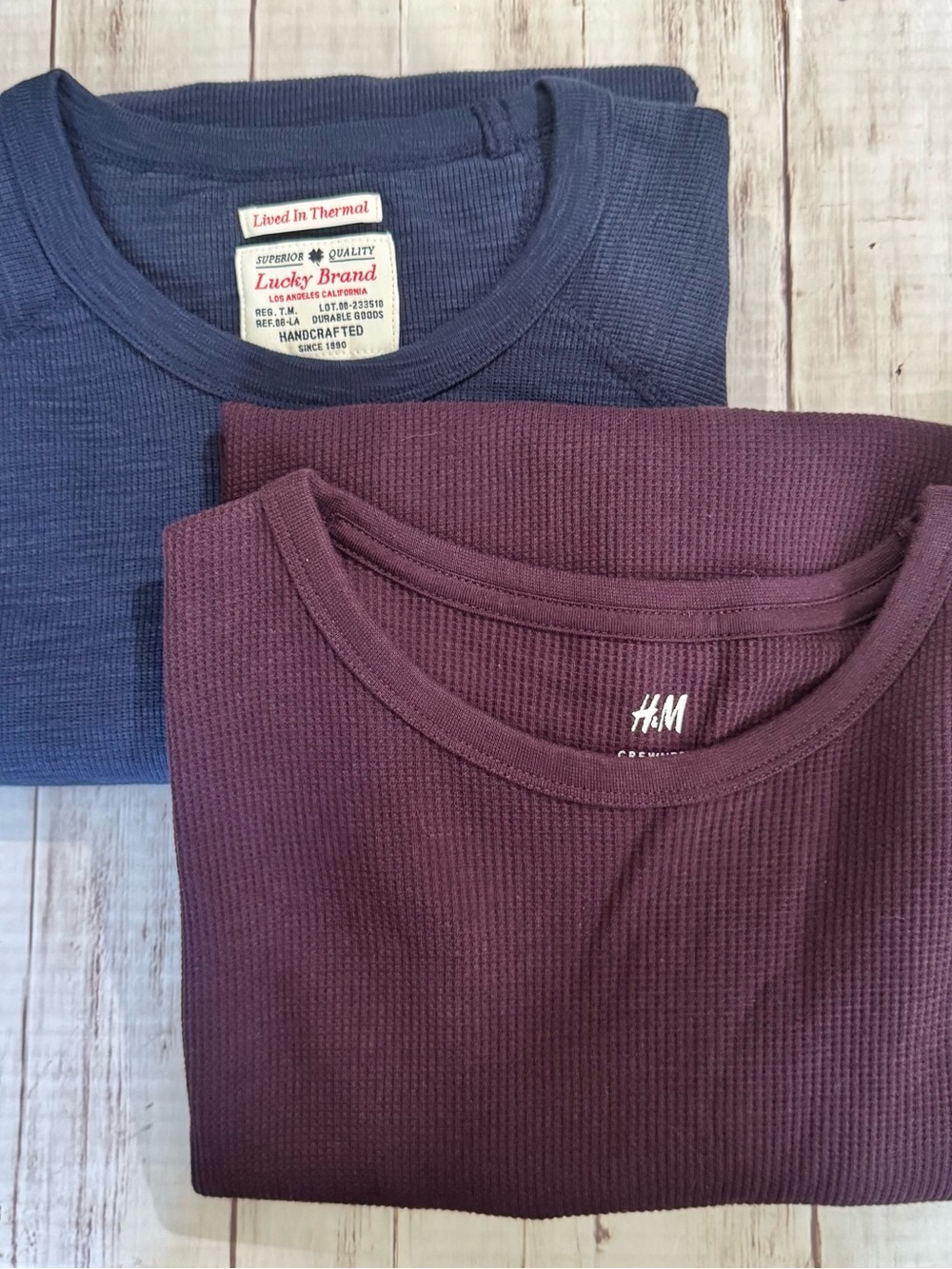 H&M Lucky Brand Lot of 2 Thermal Sweater Large Cozy Crew Neck Purple